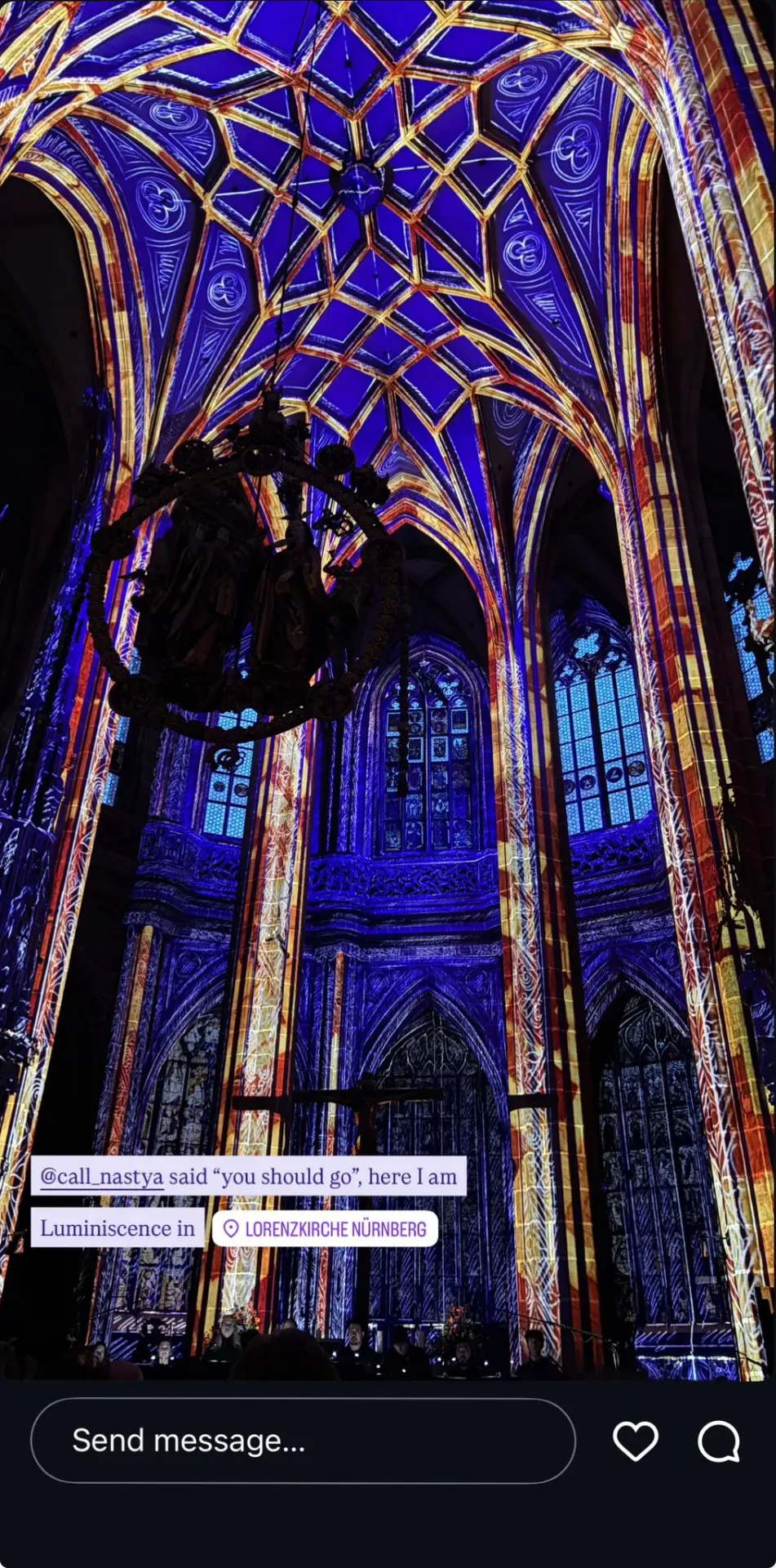 Instagram story from a follower visiting Lorenzkirche Nรผrnberg after Anastasia's recommendation